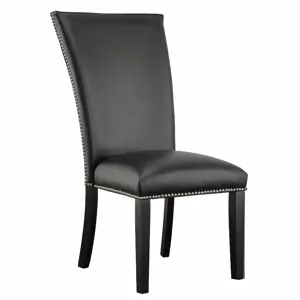 Artemis Gray Marble 7-Piece Dining Set with Black Vegan Leather Chairs