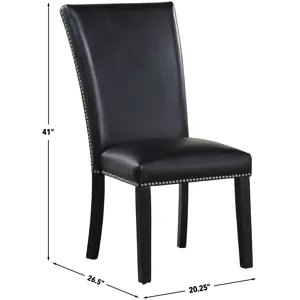 Artemis Gray Marble 7-Piece Dining Set with Black Vegan Leather Chairs