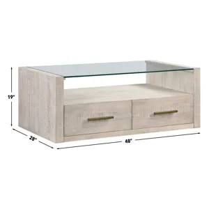 Garland Glass Top Cocktail Tabl W/Casters, Blonde Finish