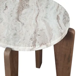 Shavon Brown Marble Top Round End Table