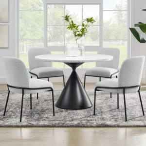 Conrad 5-Piece 48&Prime; Round White Marble Dining Set With Black Base