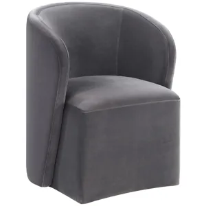 Annie Gray Velvet Barrel Chair W/Casters