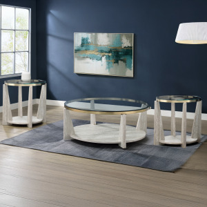 Wanda 3-Piece Glass Top Table Set With Castered Coffee Table