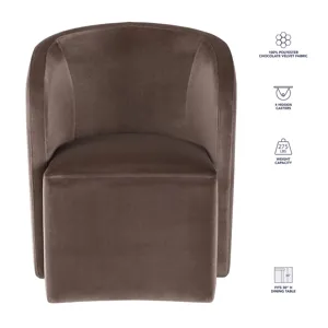 Annie Chocolate Velvet Barrel Chair W/Ca