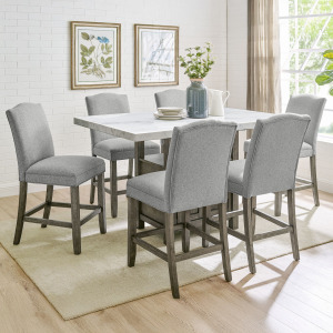 Grayson 5-Piece Marble Top Counter Height Dining Table Set with Gray Chairs