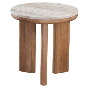 Sidney Brown Marble Top Round End Table