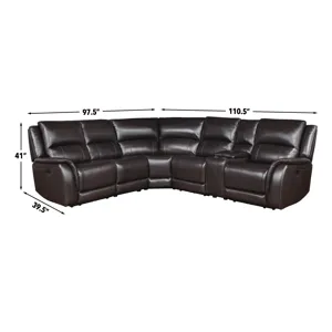 Alexandria 6-Piece Dual-Power Leather Reclining Sectional, Chocolate Sectional