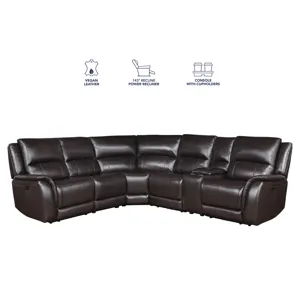 Alexandria 6-Piece Dual-Power Leather Reclining Sectional, Chocolate Sectional