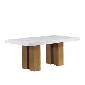 Artemis Tan 70in White Marble Dining Tab Dining Table