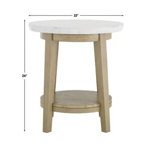 Vida White Marble Top Round End Table