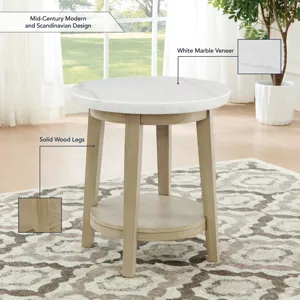 Vida White Marble Top Round End Table