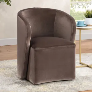 Annie Chocolate Velvet Barrel Chair W/Ca