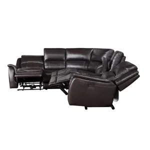 Alexandria 6-Piece Dual-Power Leather Reclining Sectional, Chocolate Sectional