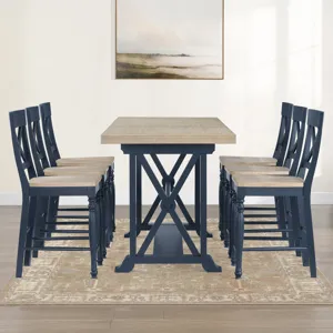 Darcy 7-Piece Counter Dining Set, Blue Finish