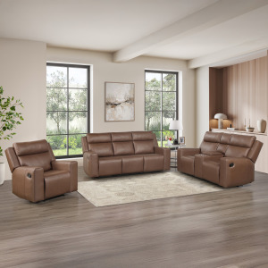 Barron Brown Sofa And Loveseat + Recliner Living Room Set