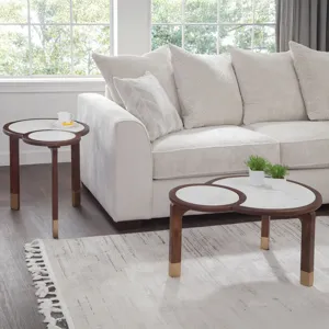 Oormi White Marble Inlay Cocktail Table