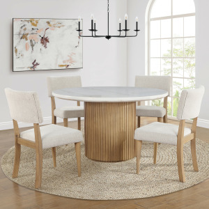 Colvin 5-Piece 52" Round White Marble Dining , Brown Living Room Set