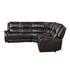 Alexandria 6-Piece Dual-Power Leather Reclining Sectional, Chocolate Sectional