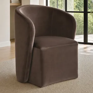 Annie Chocolate Velvet Barrel Chair W/Ca