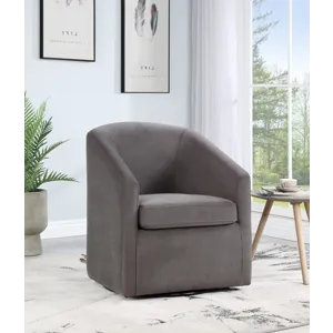 Arlo Upholstered Swivel Barrel Chair, Fog Velvet