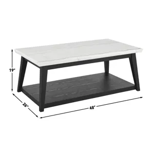 Vida White Marble, Black Finish 3-Piece Occasional Set(Cocktail Table & 2 End Tables)