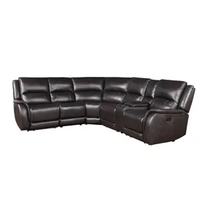 Alexandria 6-Piece Dual-Power Leather Reclining Sectional, Chocolate Sectional