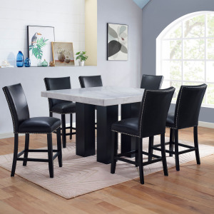 Artemis 5PC 54x54? White Marble Counter w Blk PU Chairs Dining Set