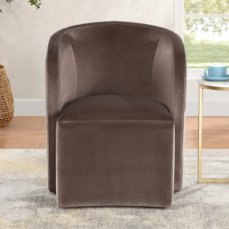 Annie Chocolate Velvet Barrel Chair W/Ca