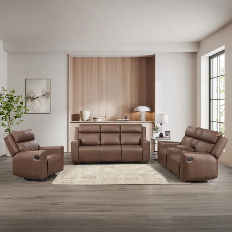 Barron Brown Sofa And Loveseat + Recliner Living Room Set