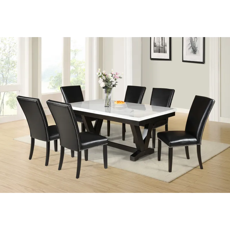 Finley White Table Black Chair 7pc