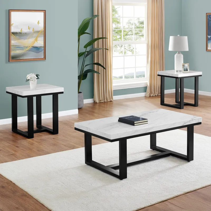 Lucca(Artemis 3pk White Marble Top Occ Occasional Table Set