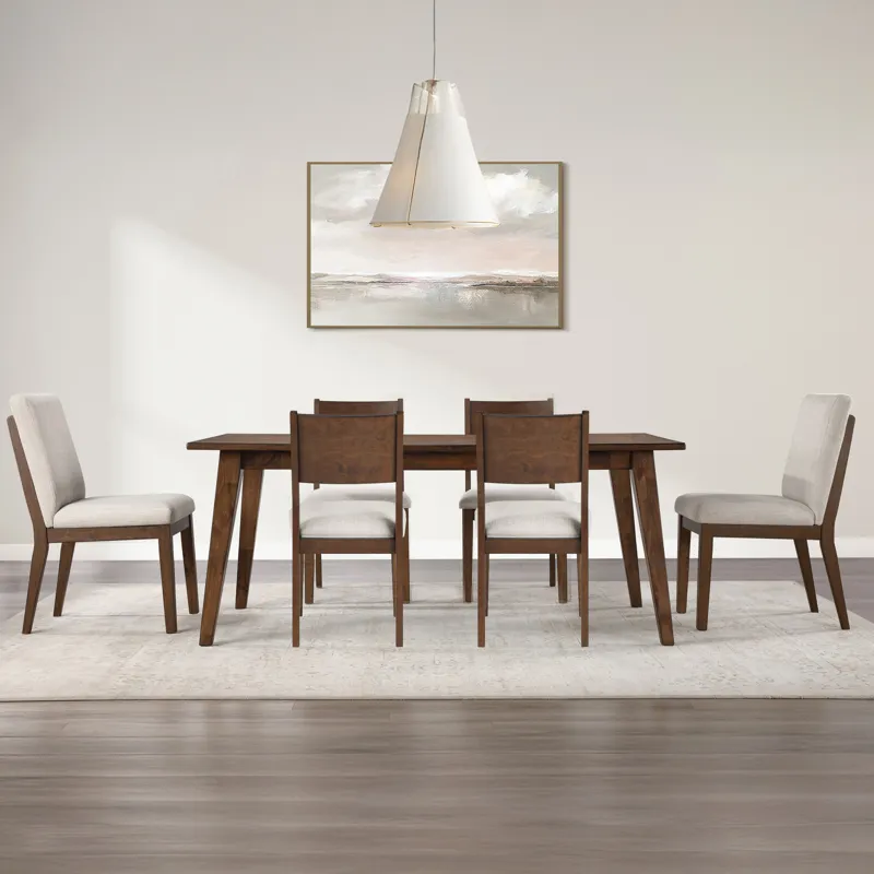 Canton 72" Solid Wood Dining Table, 2 Upholstered Chairs, 4 Side Chairs