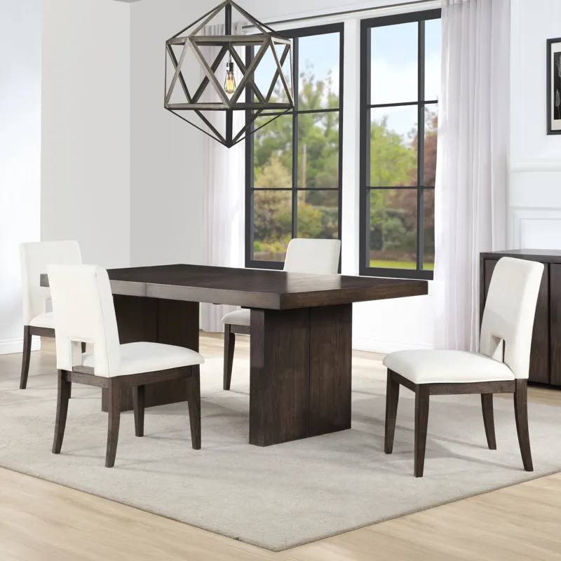 Evan 5-Piece 78-96 Inch W/18-Inch Leaf Table, 5 White Chairs