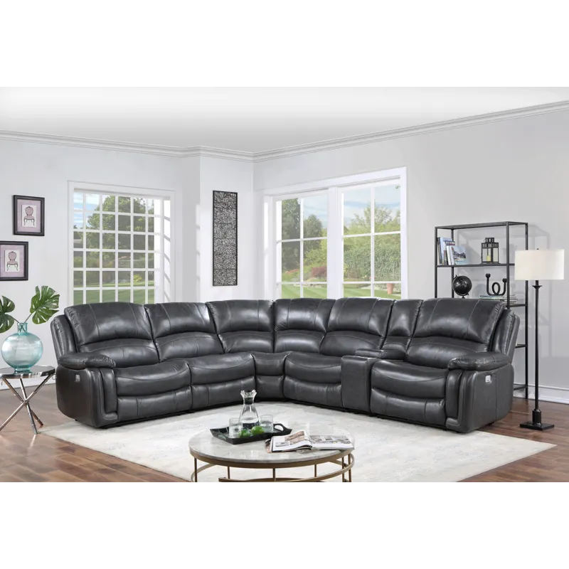 Denver Armless Leather Sectional Chair, Charcoal