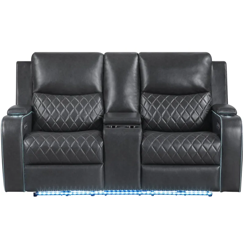 Luna Charcoal Power Console Loveseat