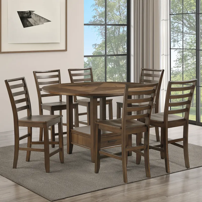 Java Brown 7-Piece Counter Height Dining Table Set with Joanna Chairs