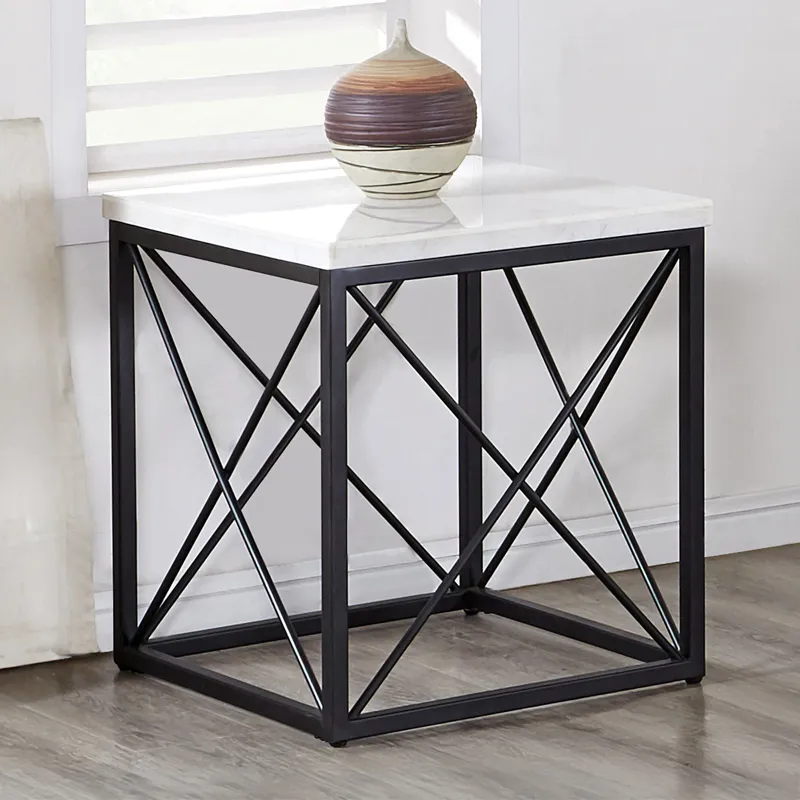 Skyler White Marble Top Square End Table