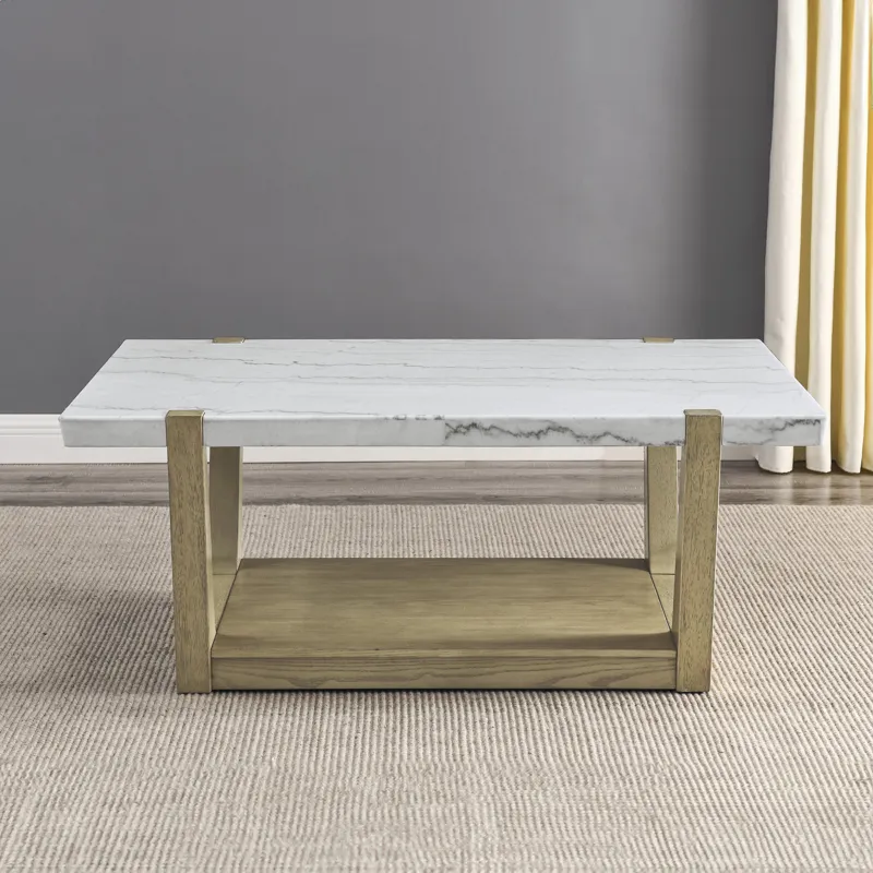 Perth White Marble Cocktail Table With Casters