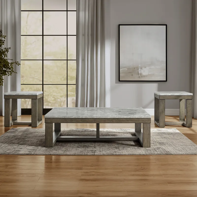 Calla Gray 3-Piece Marble Occasional Set