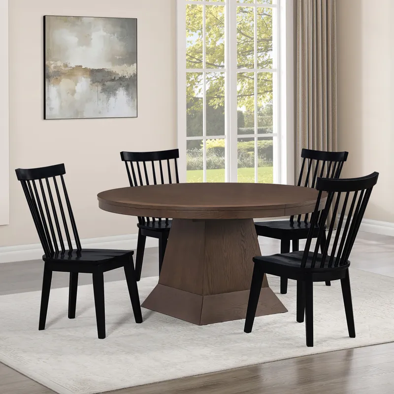 Vaughn Coffee 5-Piece 60-96\" Dining Set, 4 Vaughn Black Side Chairs