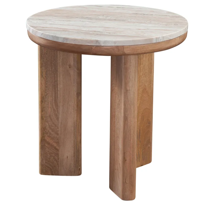Sidney Brown Marble Top Round End Table