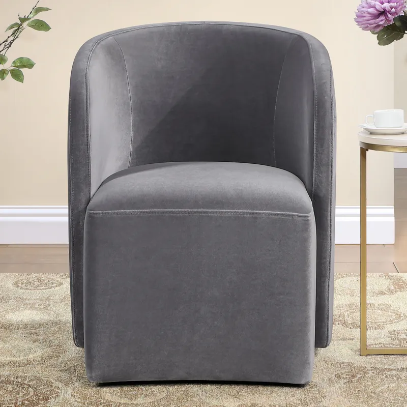 Annie Gray Velvet Barrel Chair W/Casters