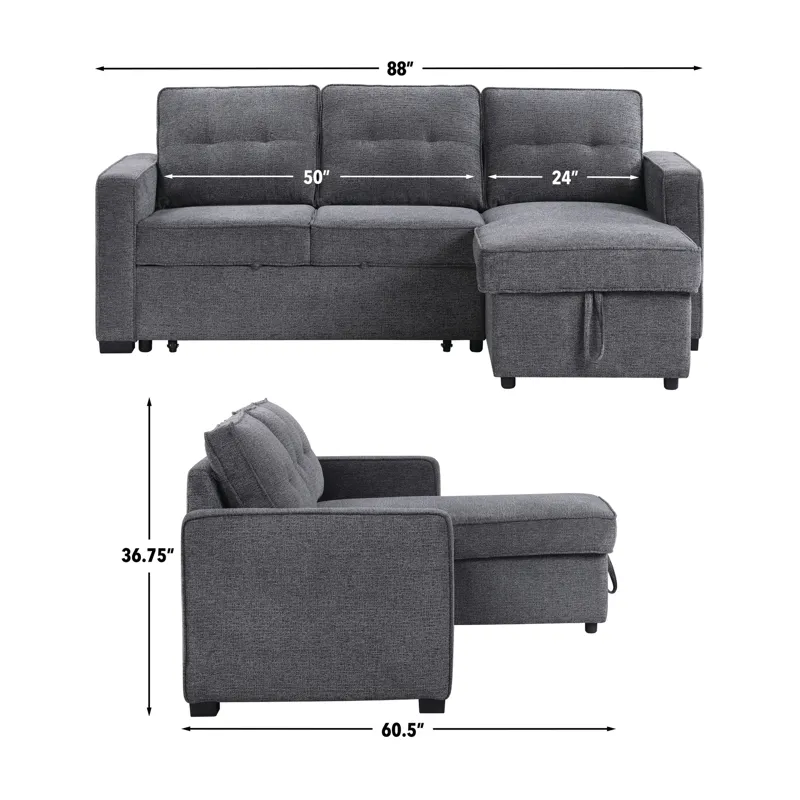 Noah Flippable, Convertible Storage Sleeper Chofa, Gray