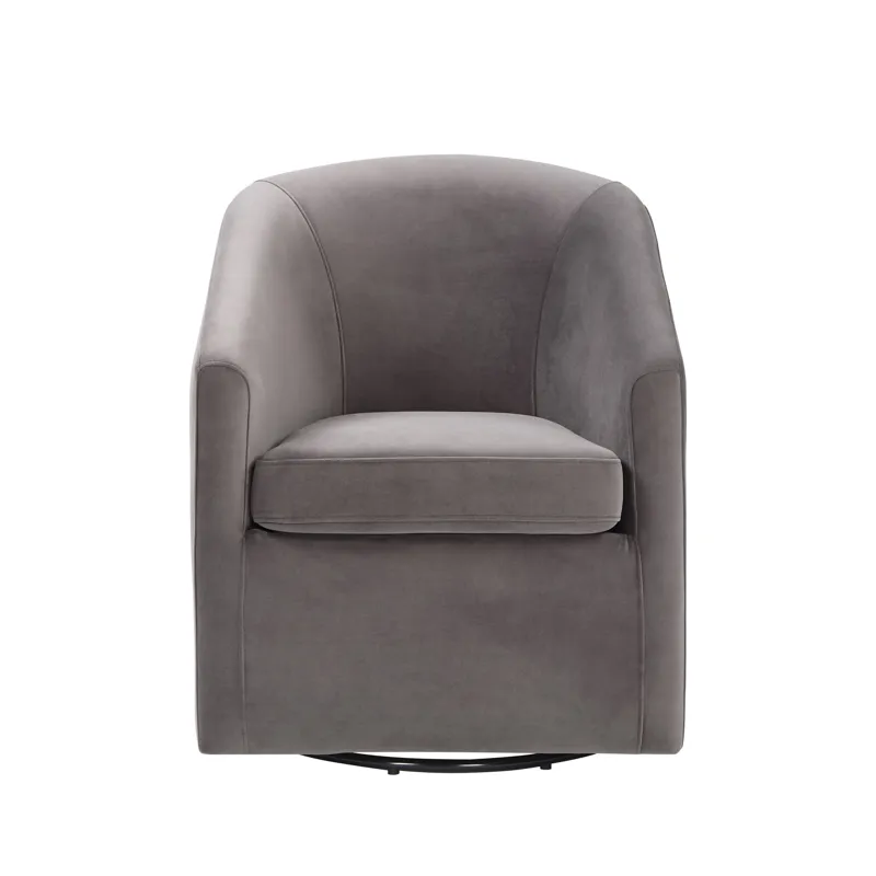 Arlo Upholstered Swivel Barrel Chair, Fog Velvet