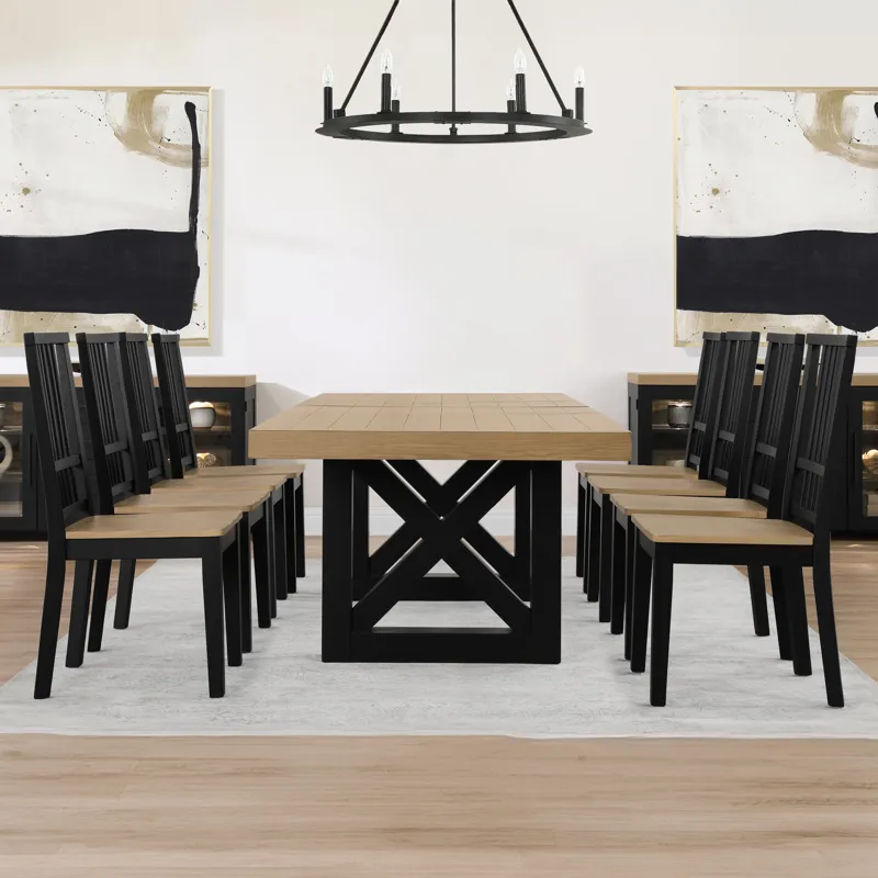 Magnolia 7-Piece Set, 72-108\" Dining Table W/2-18 Leaves, 6 Side Chairs, Black Base