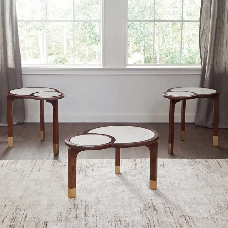 Oormi White Marble Inlay Cocktail Table