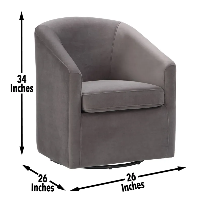 Arlo Upholstered Swivel Barrel Chair, Fog Velvet