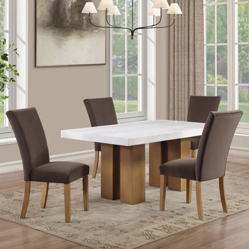 Artemis 70\" Rectangle White Marble Table, Tan