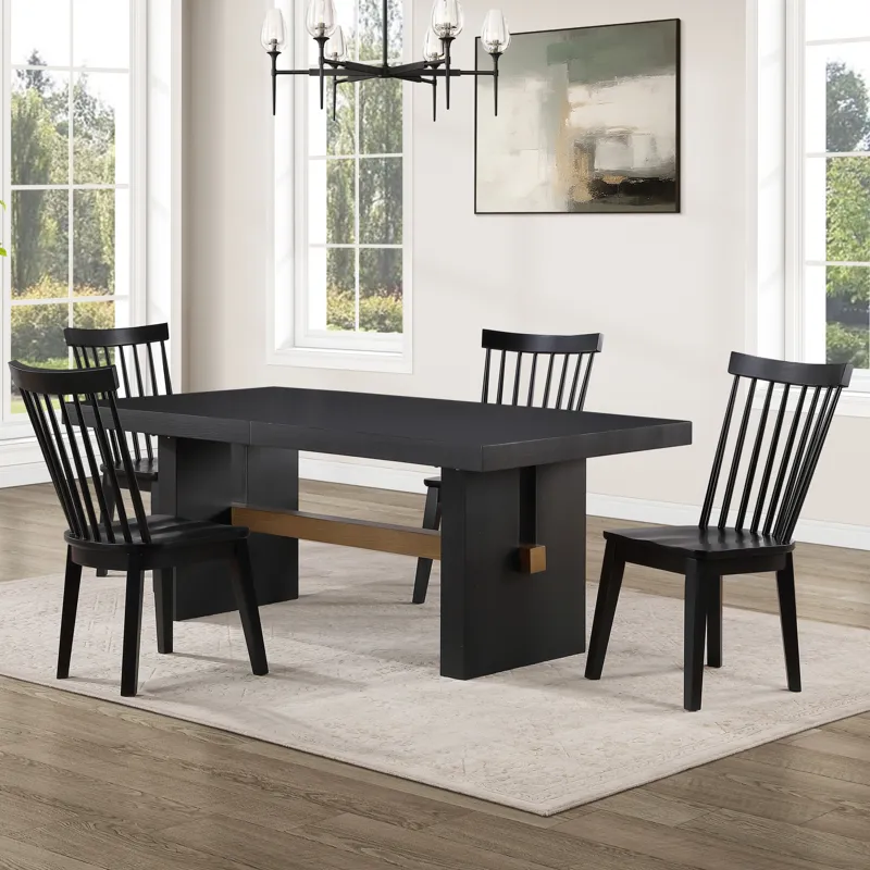 Aubrey Black Rectangle Table And 4 Vaughn Black