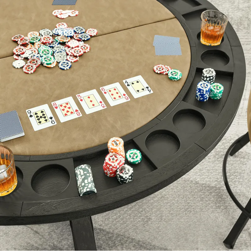 Rylie Folding Game Table Top, Black Finish With Sand Vegan Leather